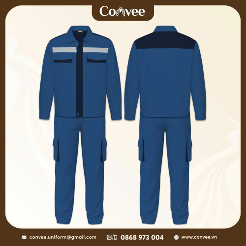 QUẦN ÁO BẢO HỘ LAO ĐỘNG MÀU XANH PHỐI PHẢN QUANG CAO CẤP CONVEE