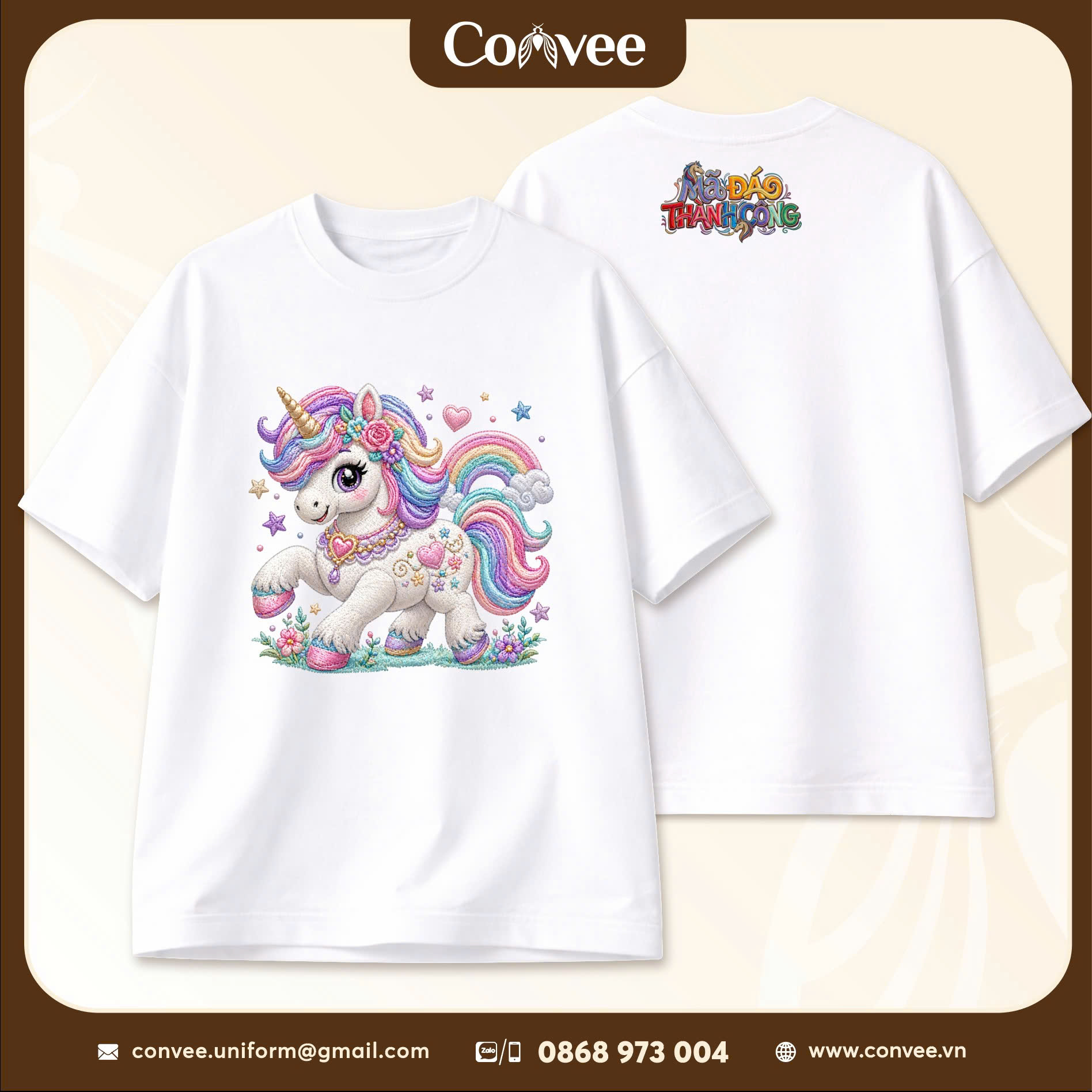 ÁO THUN COTTON 100% TRẮNG - IN HỌA TIẾT HÌNH NGỰA 03