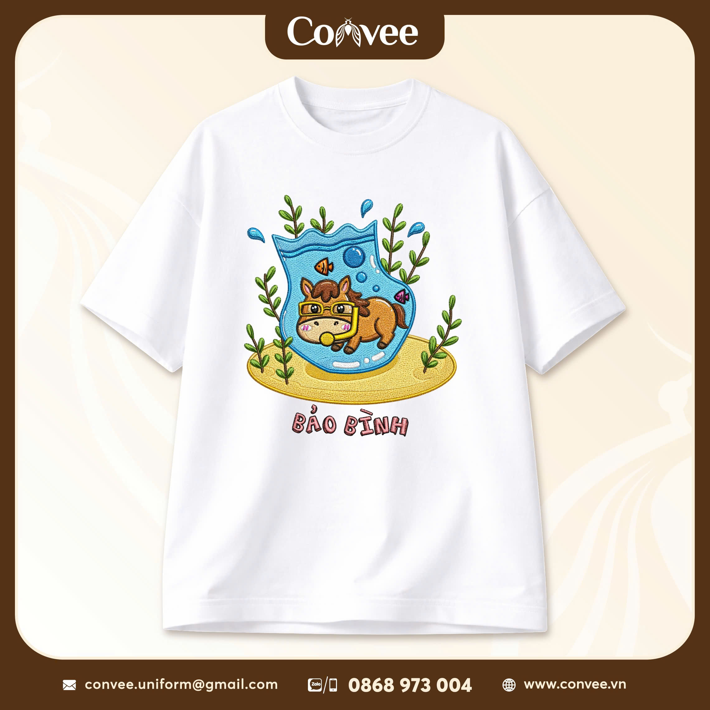 ÁO COTTON 100% TRẮNG - IN 12 CUNG HOÀNG ĐẠO BẢO BÌNH