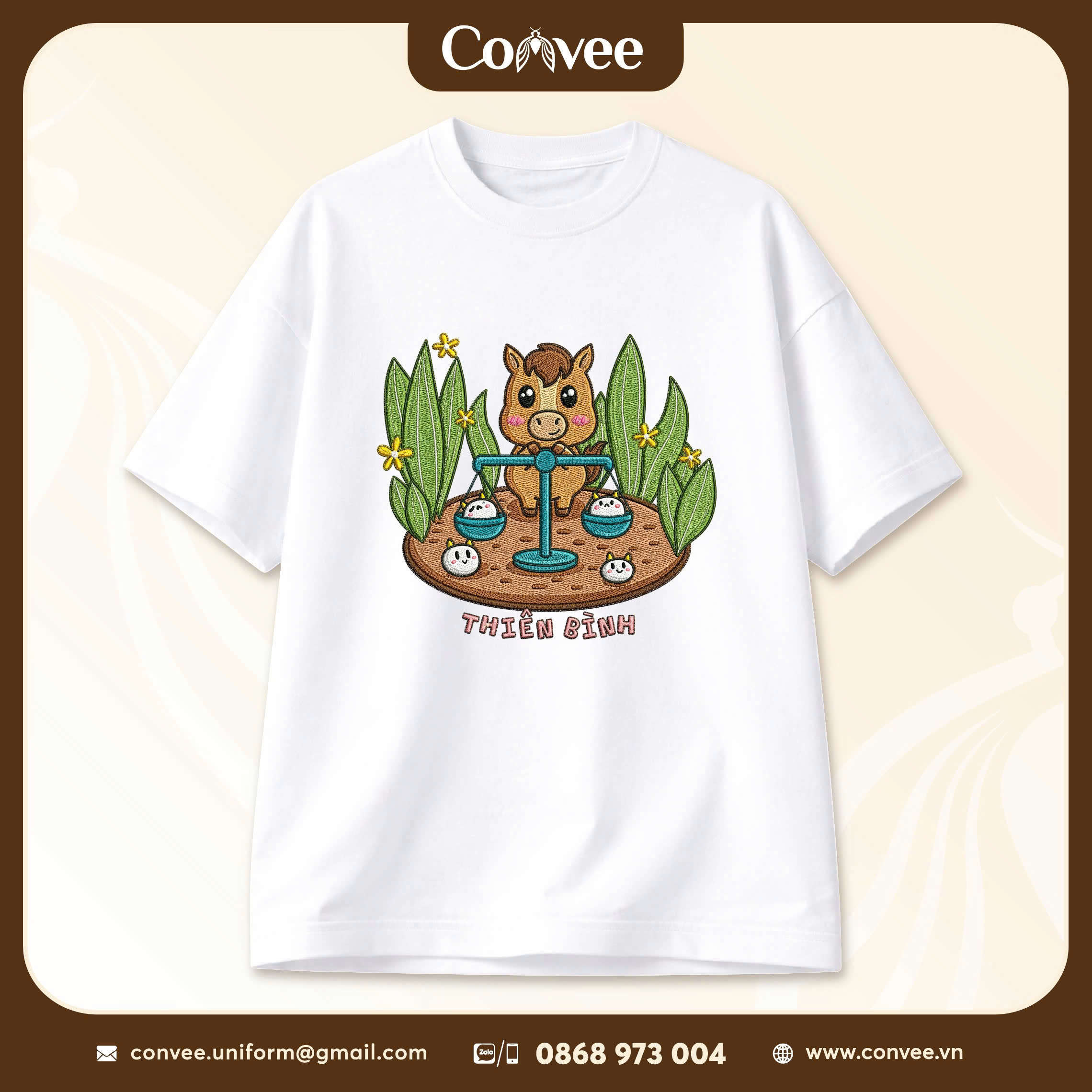 ÁO COTTON 100% TRẮNG - IN 12 CUNG HOÀNG ĐẠO THIÊN BÌNH