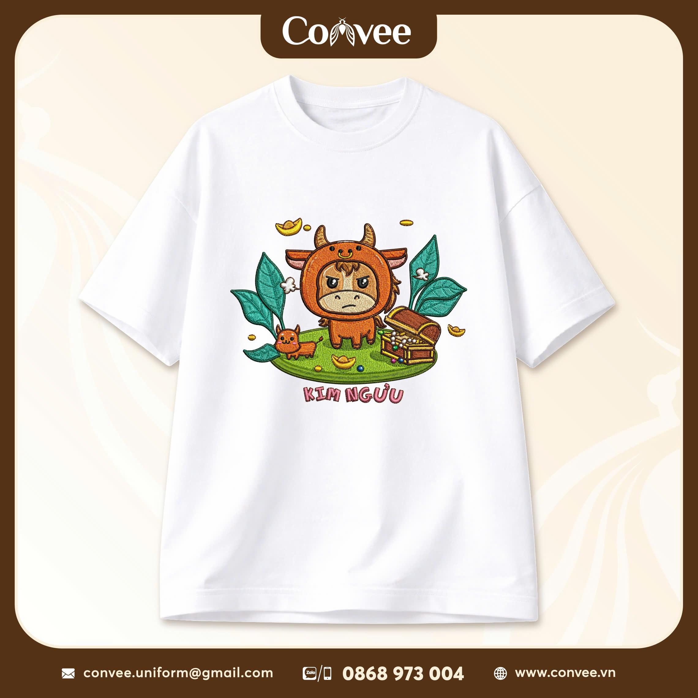 ÁO COTTON 100% TRẮNG - IN 12 CUNG HOÀNG ĐẠO KIM NGƯU