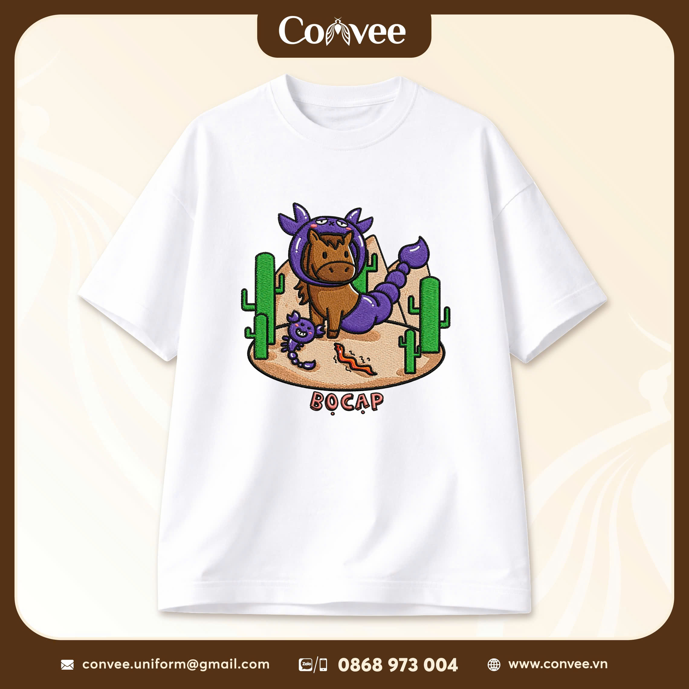 ÁO COTTON 100% TRẮNG - IN 12 CUNG HOÀNG ĐẠO BÒ CẠP