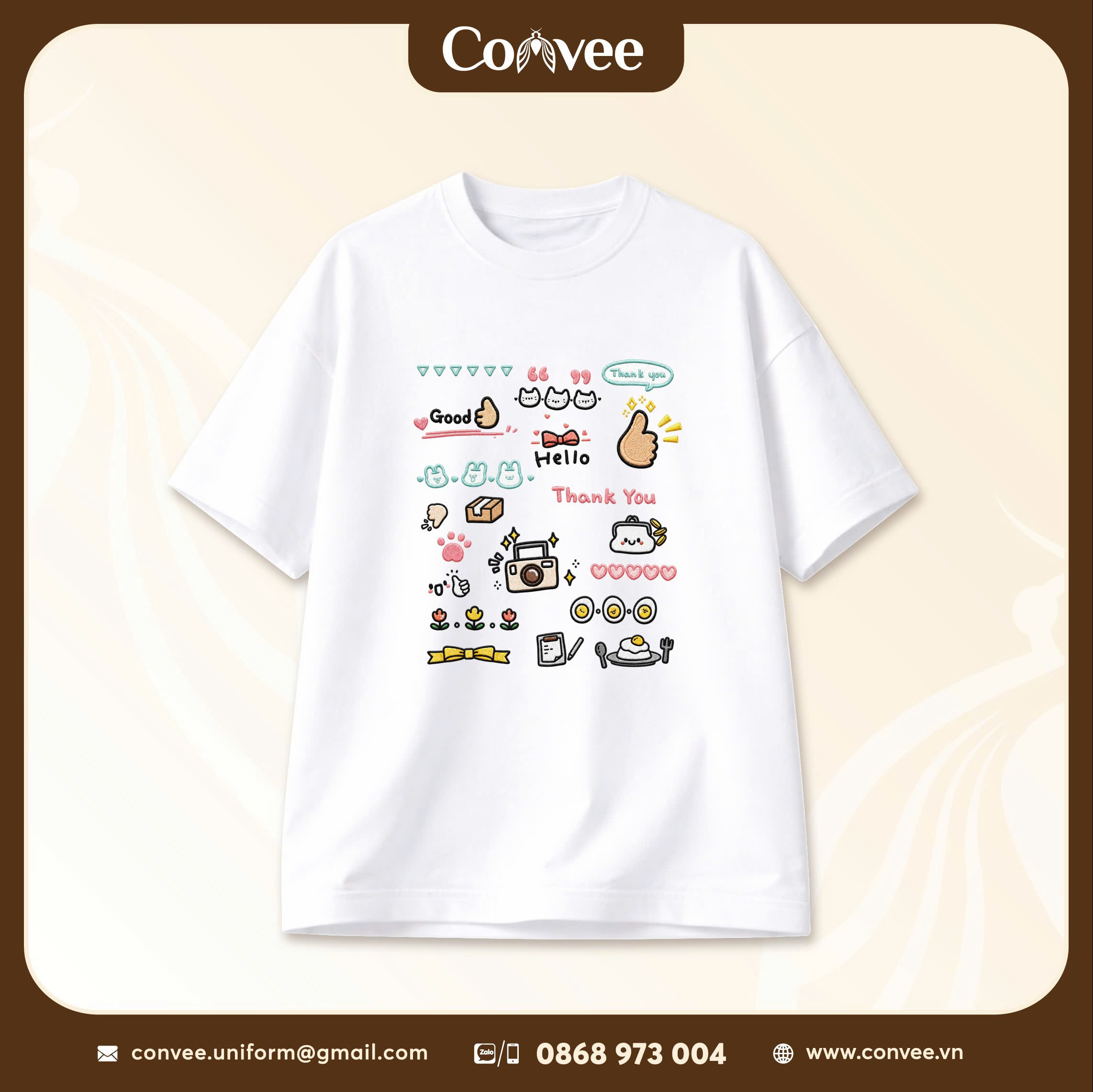 ÁO THUN UNISEX HỌA TIẾT ICON KUTE GOOD HELLO THANK YOU