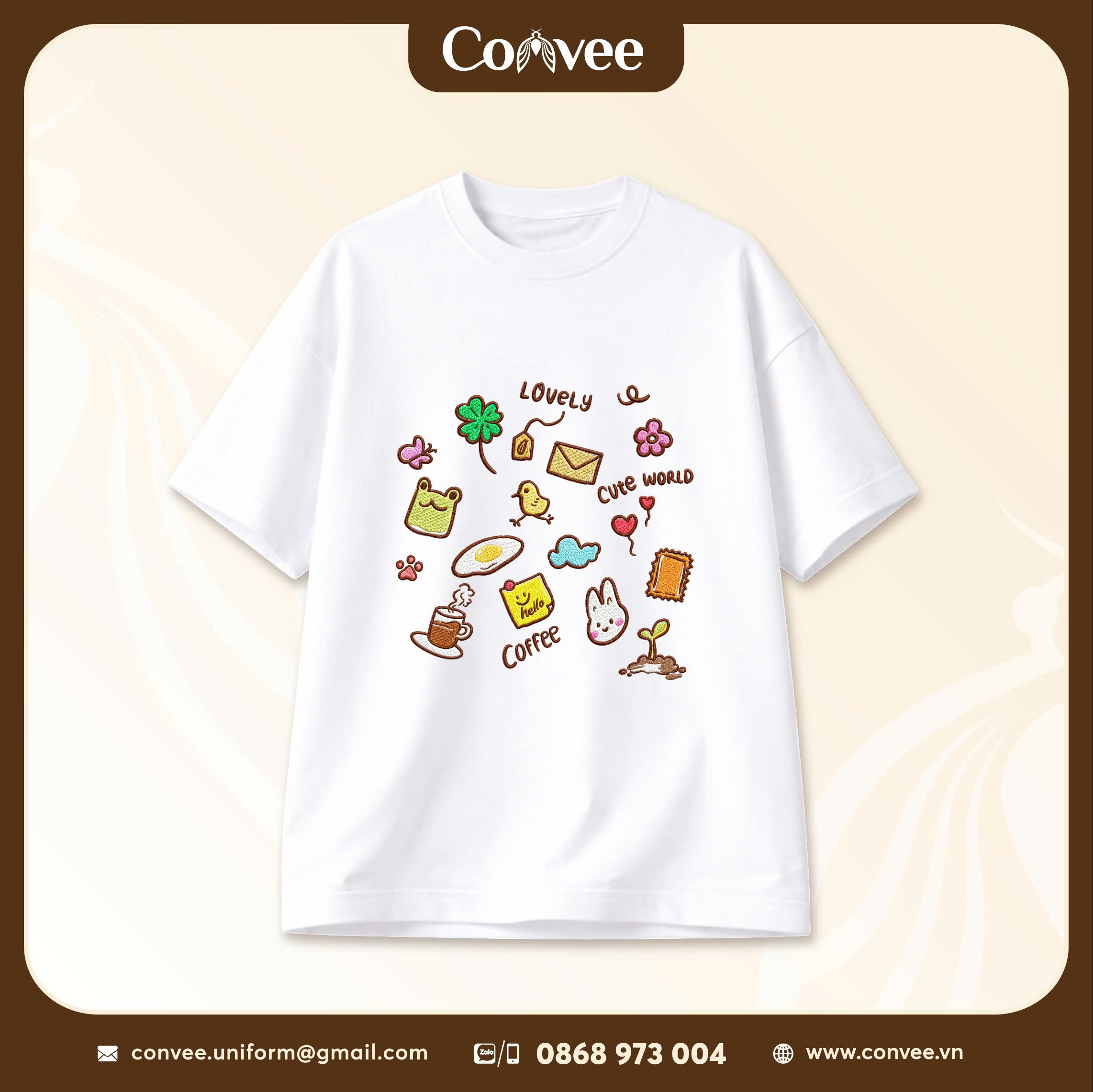 ÁO THUN UNISEX IN HÌNH LOVELY CUTE WORLD PHONG CÁCH HÀN QUỐC