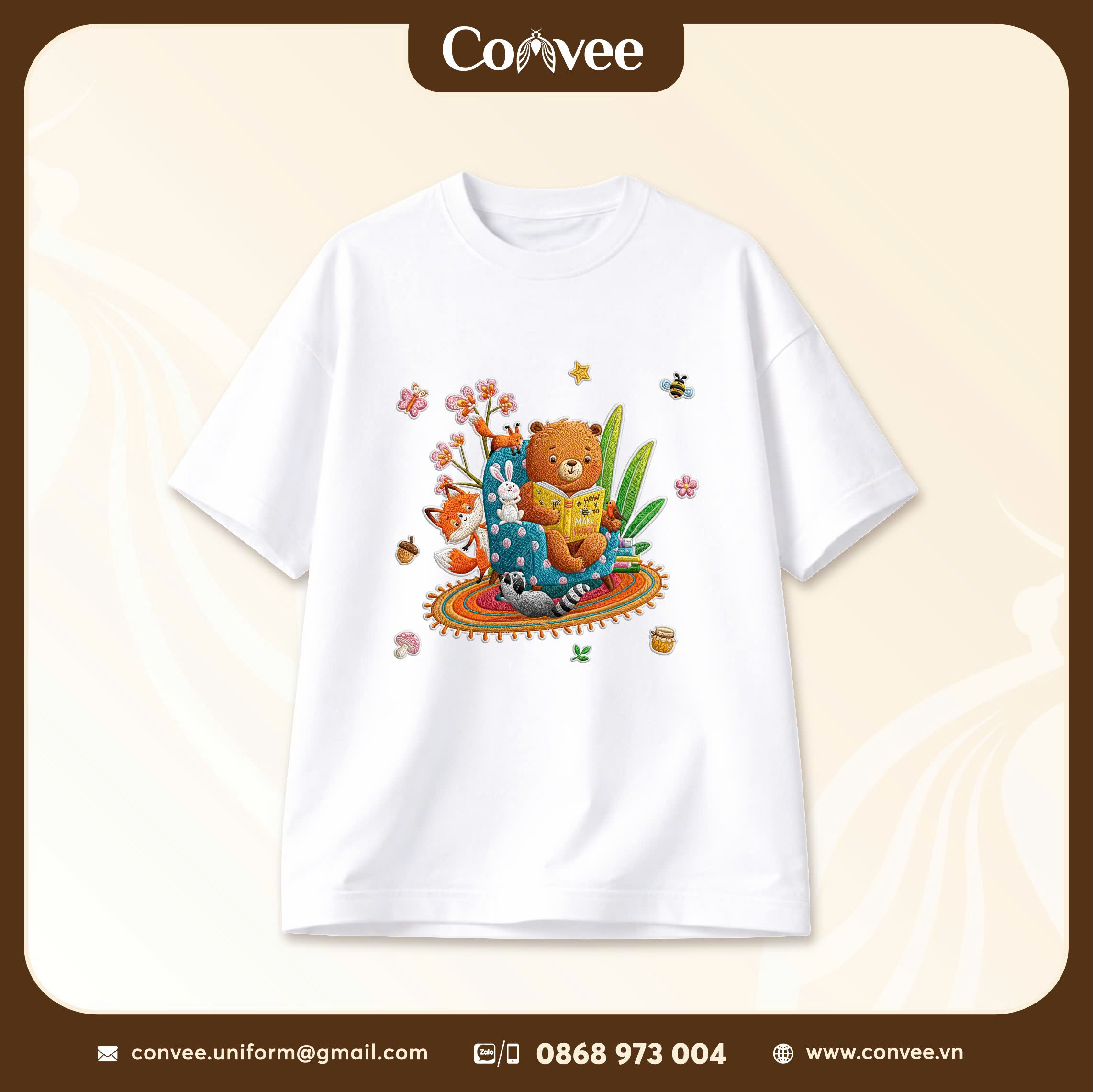 ÁO THUN UNISEX GẤU ĐỌC SÁCH PHONG CÁCH CUTE HÀN QUỐC