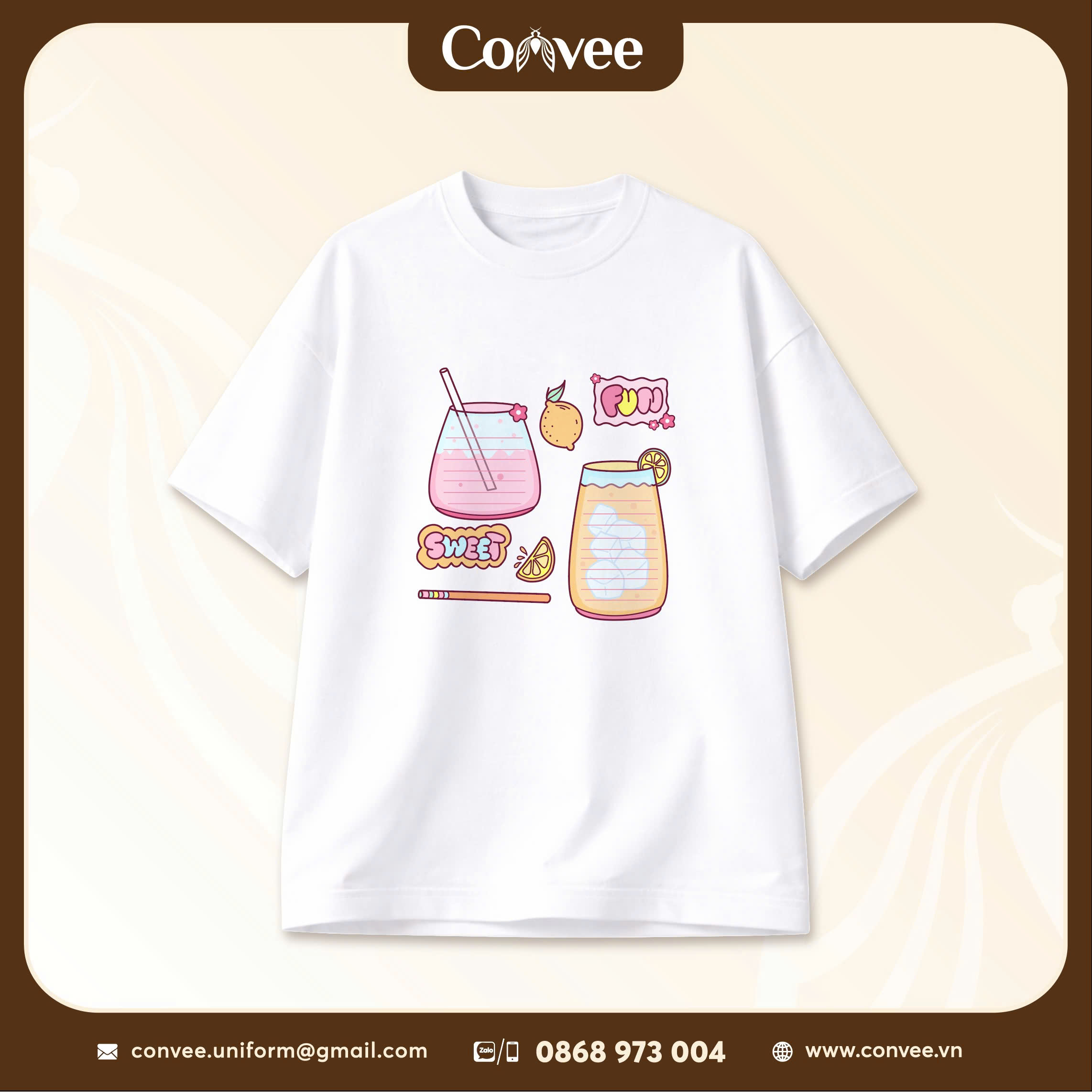 ÁO THUN OVERSIZE HỌA TIẾT SWEET DRINK PASTEL DỄ THƯƠNG