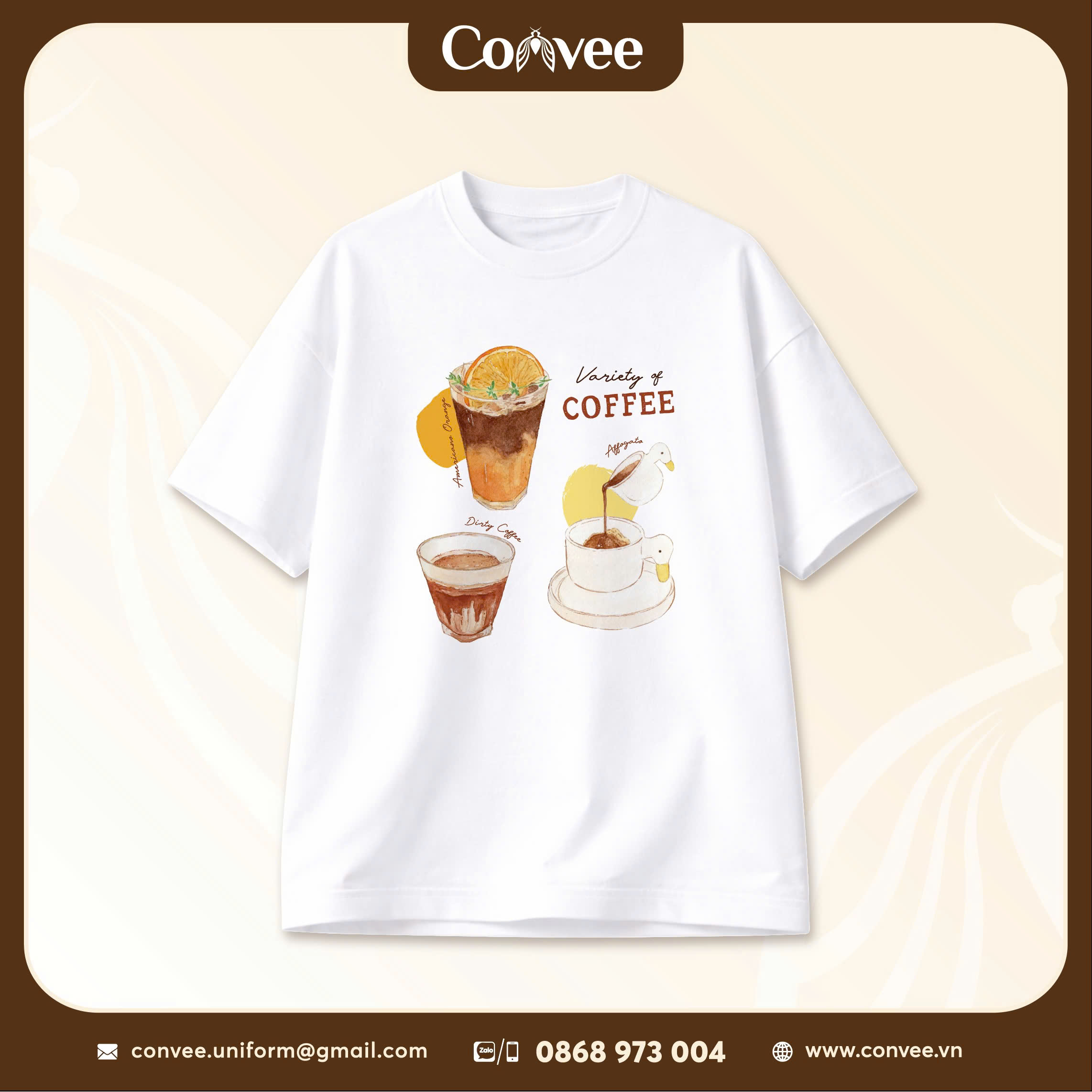 ÁO THUN IN HÌNH VARIETY OF COFFEE PHONG CÁCH TỐI GIẢN TRẺ TRUNG